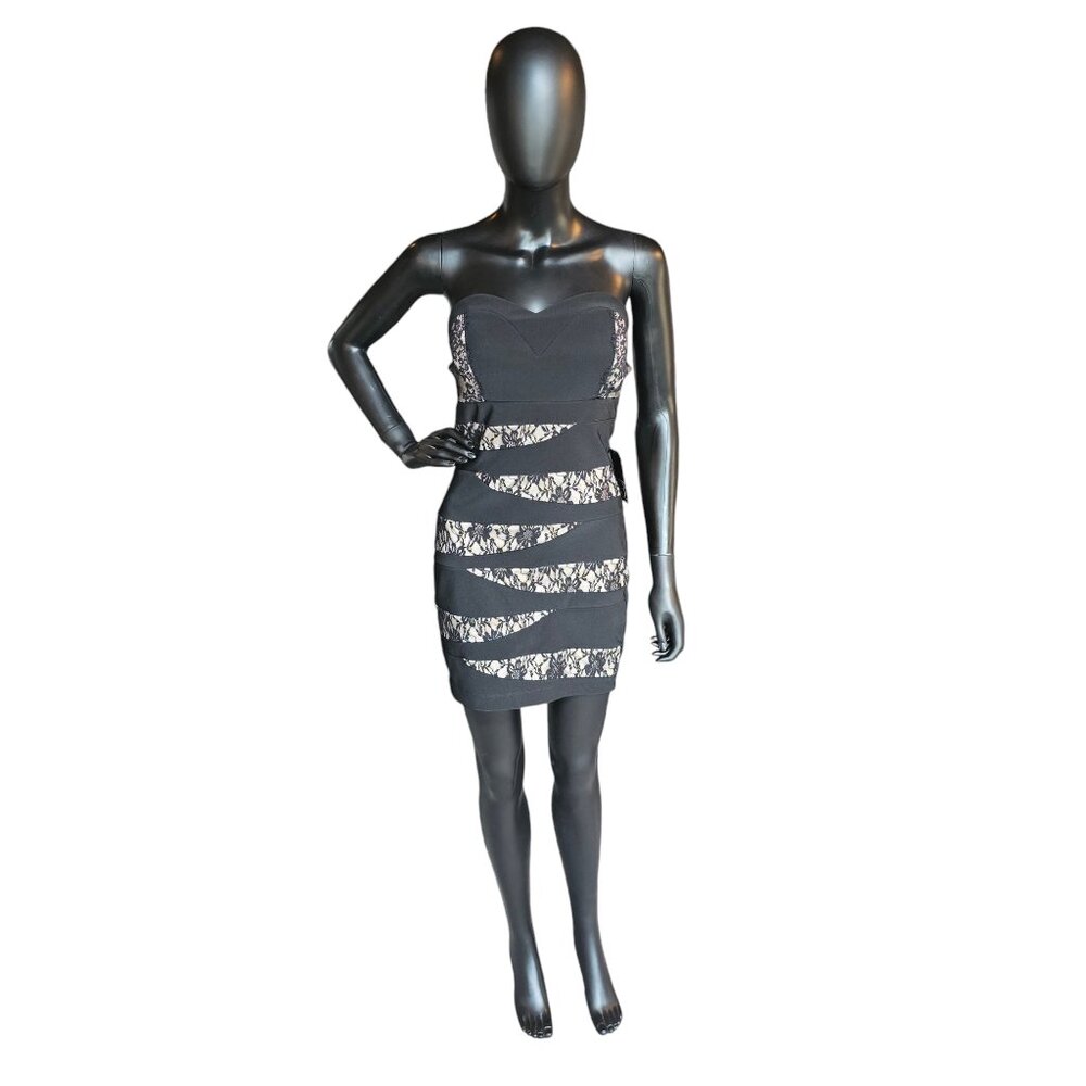 BlackLace/Nude Zig-Zag Bodycon Dress - Emerald Sundae